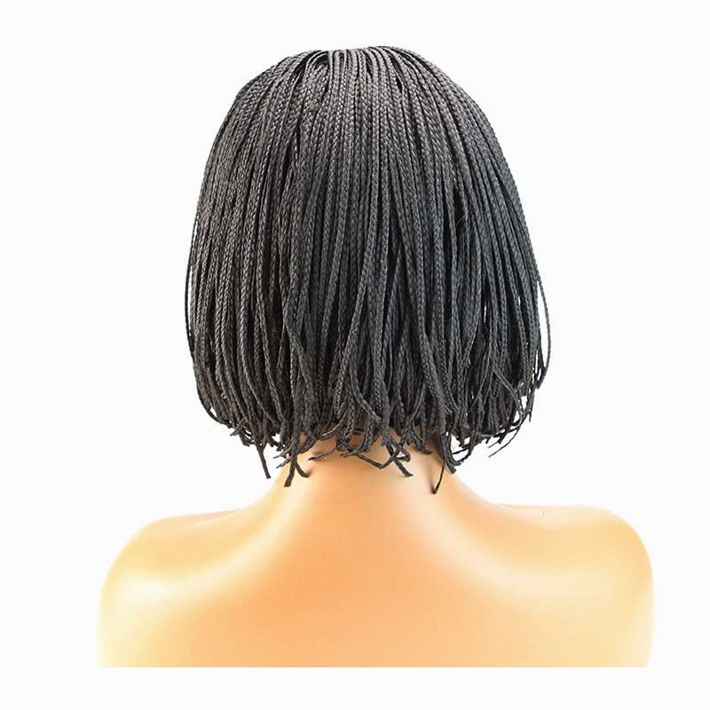 Box Braid Wig Synthetic Short Bob Wig Box Braided Wig with Bangs Cornrow Braided Wigs for Black Women (10 inches, Brown)