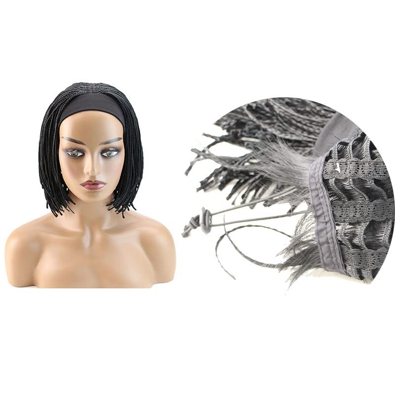 Box Braid Wig Synthetic Short Bob Wig Box Braided Wig with Bangs Cornrow Braided Wigs for Black Women (10 inches, Brown)