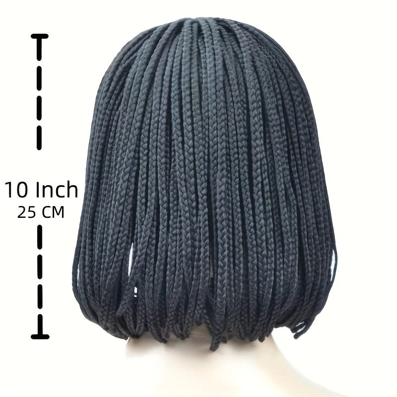Box Braid Wig Synthetic Short Bob Wig Box Braided Wig with Bangs Cornrow Braided Wigs for Black Women (10 inches, Brown)