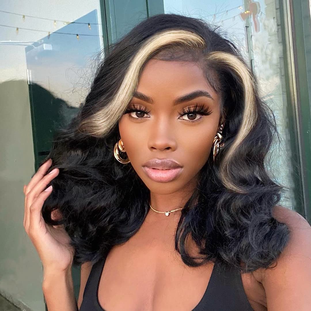 Lady Miranda Loose Wave Lace Part Wig Pure Color Nature Curly Synthetic Heat Resistant Weave Full Wigs for Women(Black)