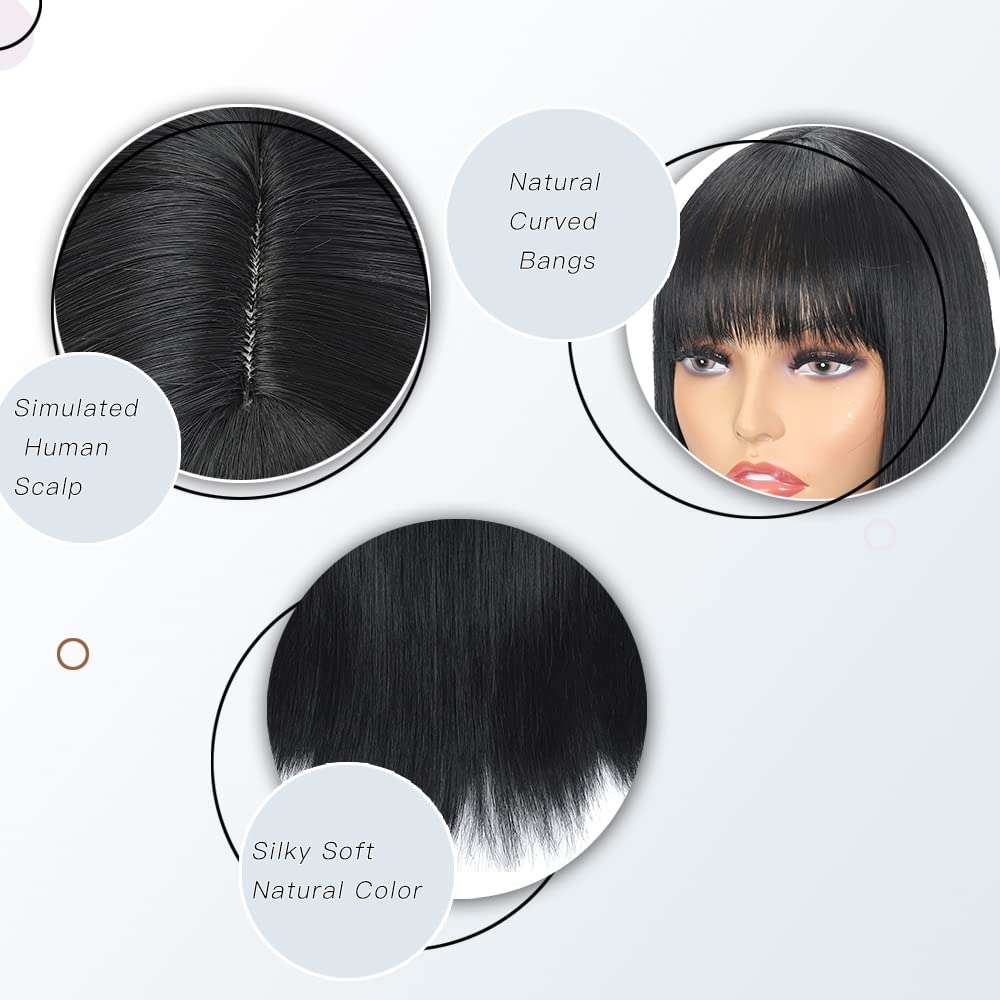 Blonde Highlight Wigs for Women, Blonde Mix Brown Wig with Bangs Silky Soft Fiber Synthetic Wig for Daily Party Use(24 Inch,Blonde Highlight)