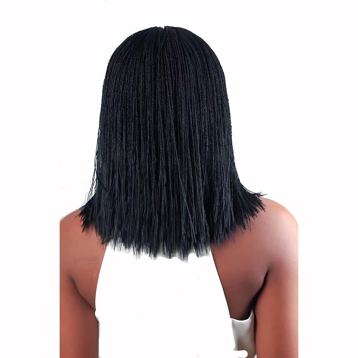 Box Braid Wig Synthetic Short Bob Wig Box Braided Wig with Bangs Cornrow Braided Wigs for Black Women (10 inches, Brown)