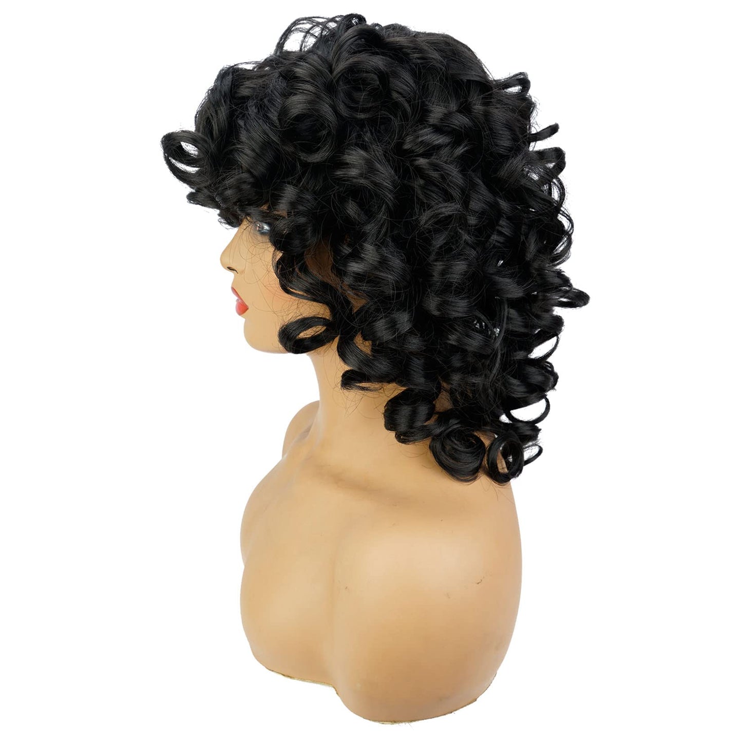 AIDUSA Curly Wigs for Black Women Synthetic Loose Curly Wigs with Bangs 14 Inch Wig Black Natural Bob Wigs for Women (#1B Natural Black)
