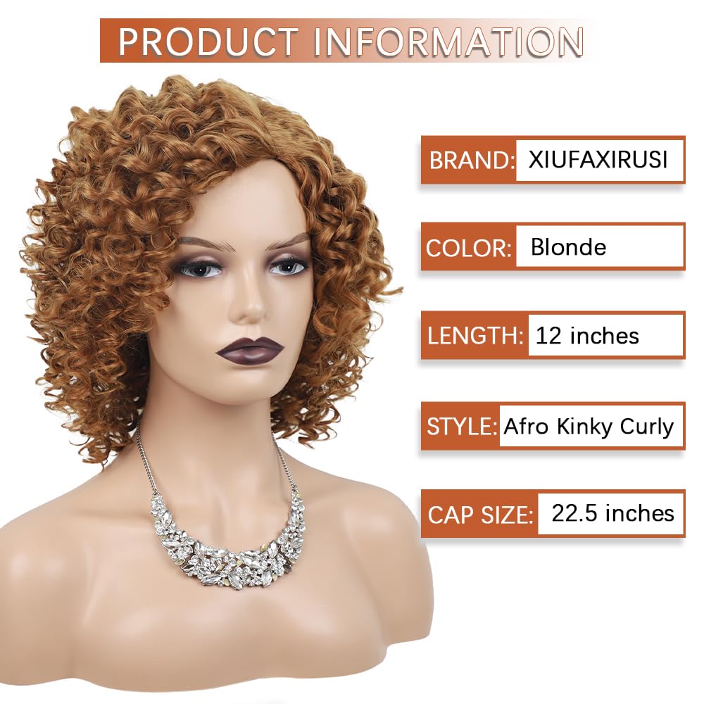 XIUFAXIRUSI XIUFAXIRUSI Ombre Blonde Afro Curly Wigs for Black Women Blonde Kinky Curly Wigs with Side Part Synthetic Fibre Full Hair Wig