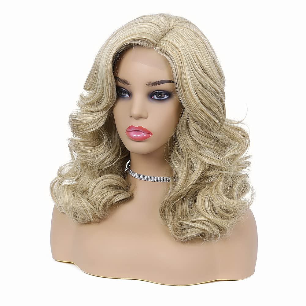 Lady Miranda Loose Wave Lace Part Wig Pure Color Nature Curly Synthetic Heat Resistant Weave Full Wigs for Women(Black)