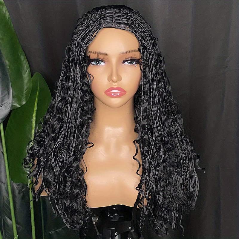 Box Braid Wig Synthetic Short Bob Wig Box Braided Wig with Bangs Cornrow Braided Wigs for Black Women (10 inches, Brown)