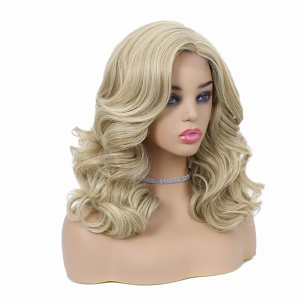 Lady Miranda Loose Wave Lace Part Wig Pure Color Nature Curly Synthetic Heat Resistant Weave Full Wigs for Women(Black)