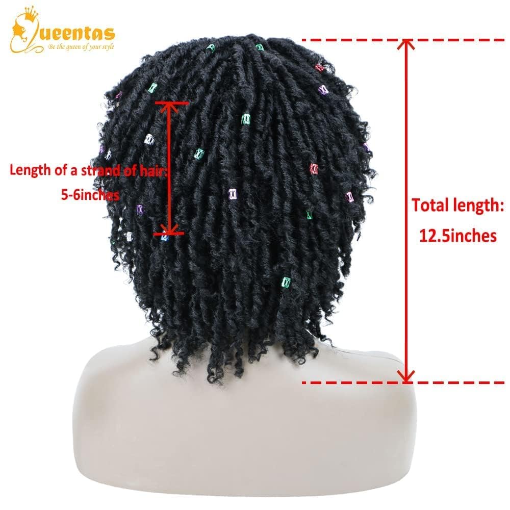 QUEENTAS Dreadlock Wigs for Black Women and Men Short Curly Big Afro Braided Wigs Faux Locs Twist Braiding Synthetic Wigs (Black to Brown)