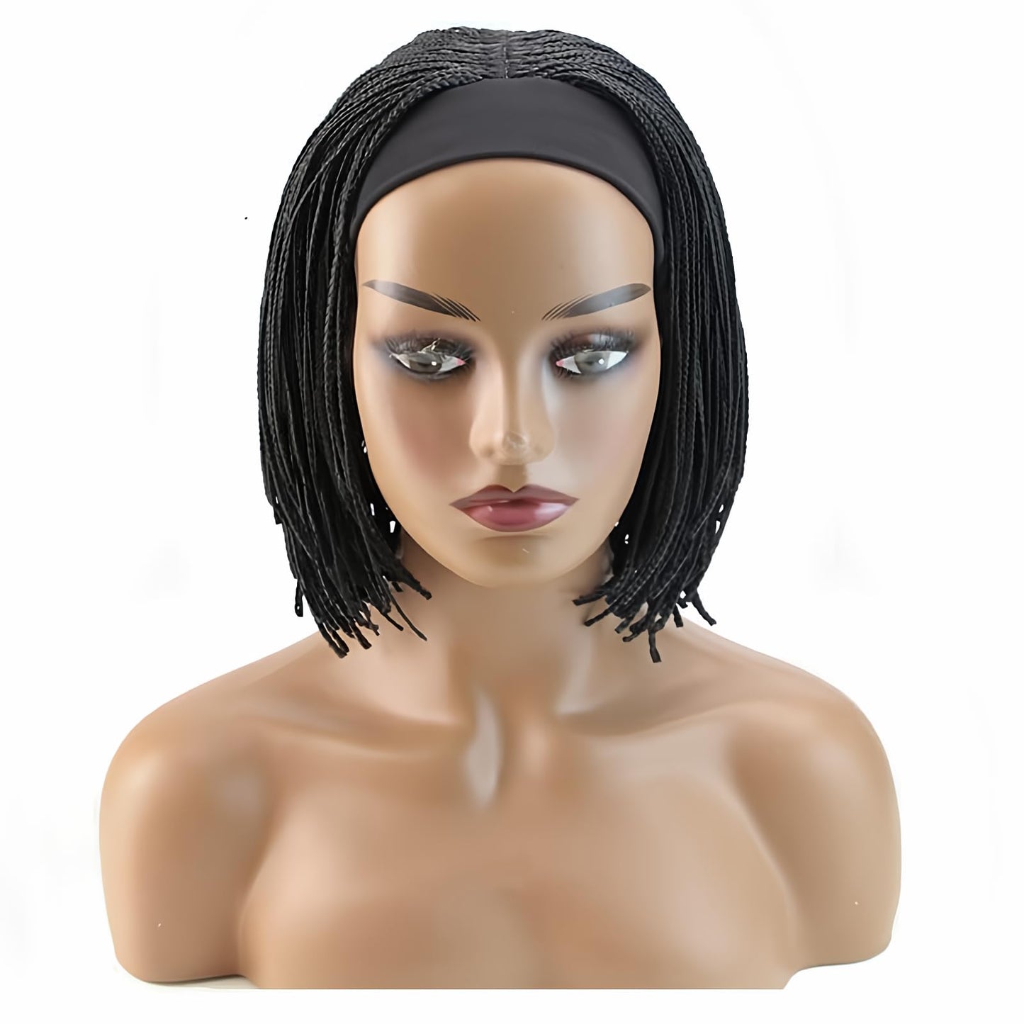 Box Braid Wig Synthetic Short Bob Wig Box Braided Wig with Bangs Cornrow Braided Wigs for Black Women (10 inches, Brown)