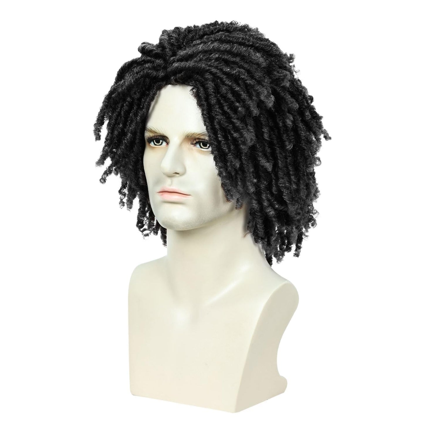QUEENTAS Dreadlock Wigs for Black Women and Men Short Curly Big Afro Braided Wigs Faux Locs Twist Braiding Synthetic Wigs (Black to Brown)