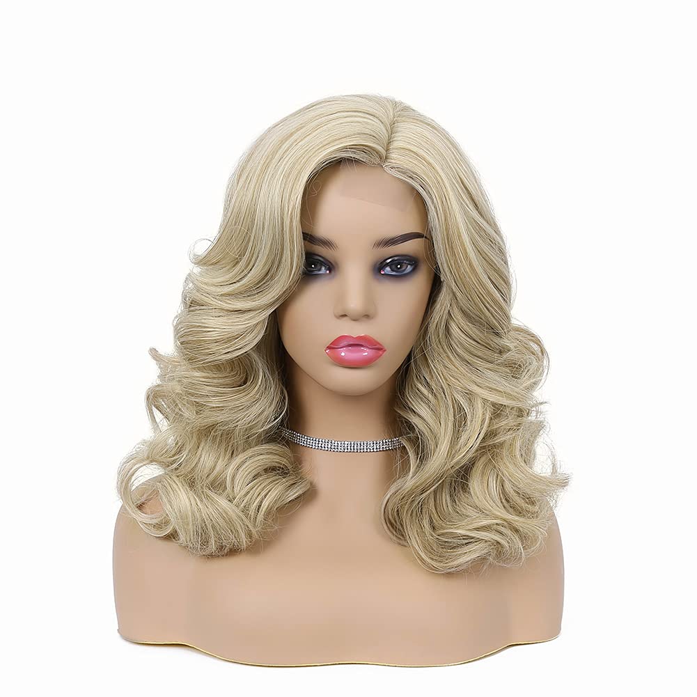 Lady Miranda Loose Wave Lace Part Wig Pure Color Nature Curly Synthetic Heat Resistant Weave Full Wigs for Women(Black)