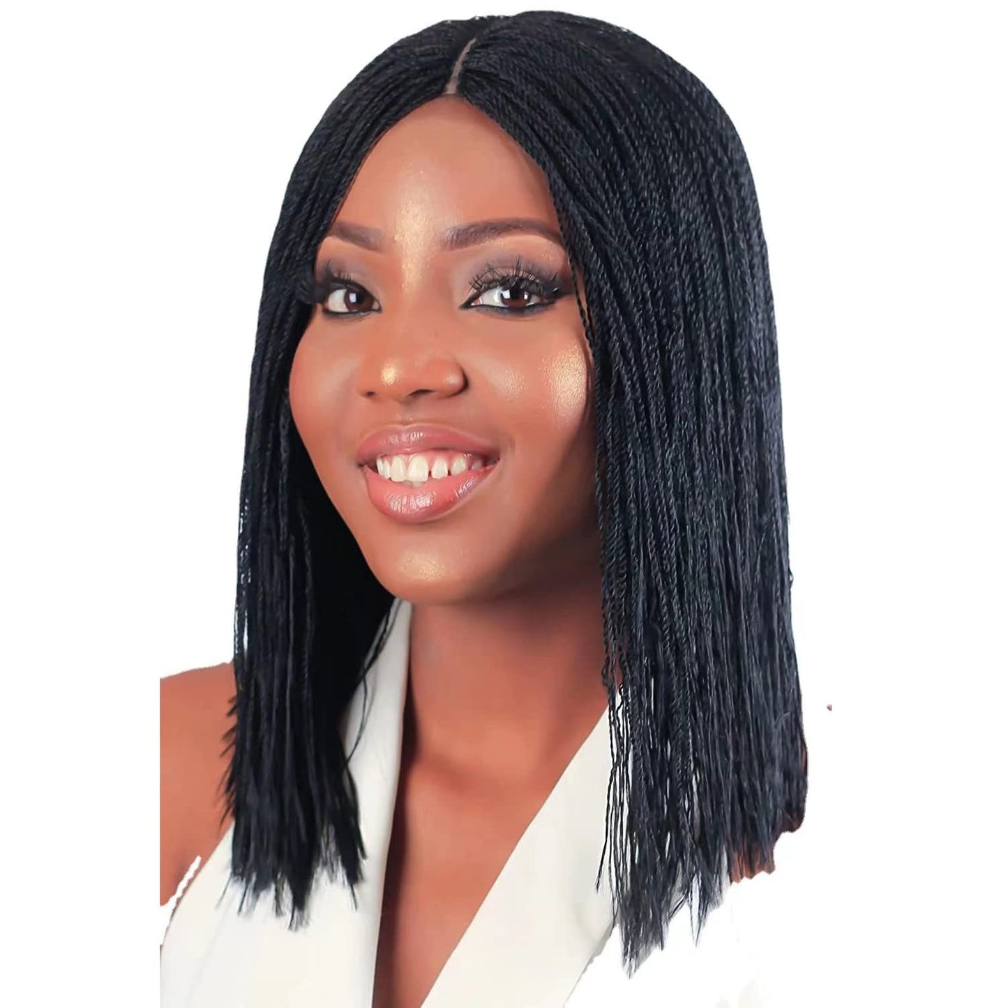 Box Braid Wig Synthetic Short Bob Wig Box Braided Wig with Bangs Cornrow Braided Wigs for Black Women (10 inches, Brown)