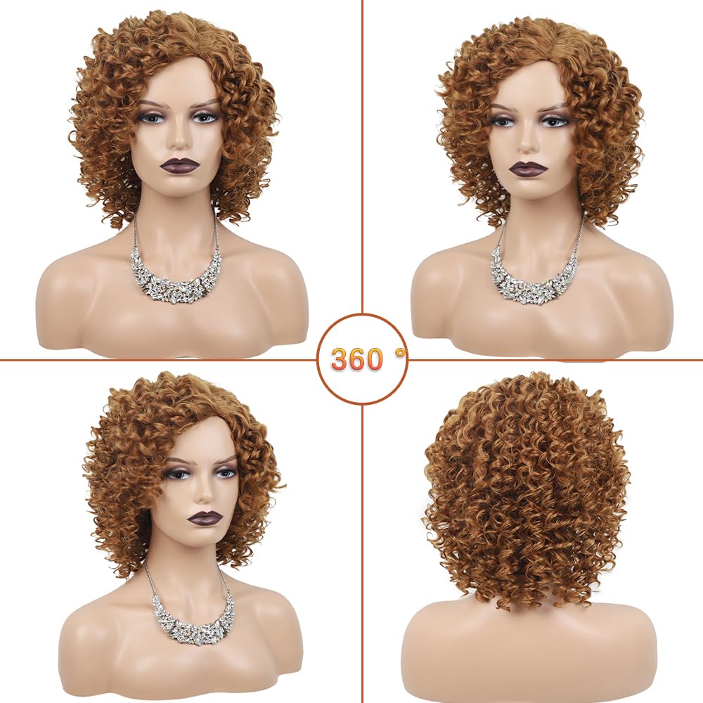 XIUFAXIRUSI XIUFAXIRUSI Ombre Blonde Afro Curly Wigs for Black Women Blonde Kinky Curly Wigs with Side Part Synthetic Fibre Full Hair Wig