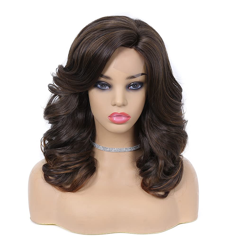 Lady Miranda Loose Wave Lace Part Wig Pure Color Nature Curly Synthetic Heat Resistant Weave Full Wigs for Women(Black)