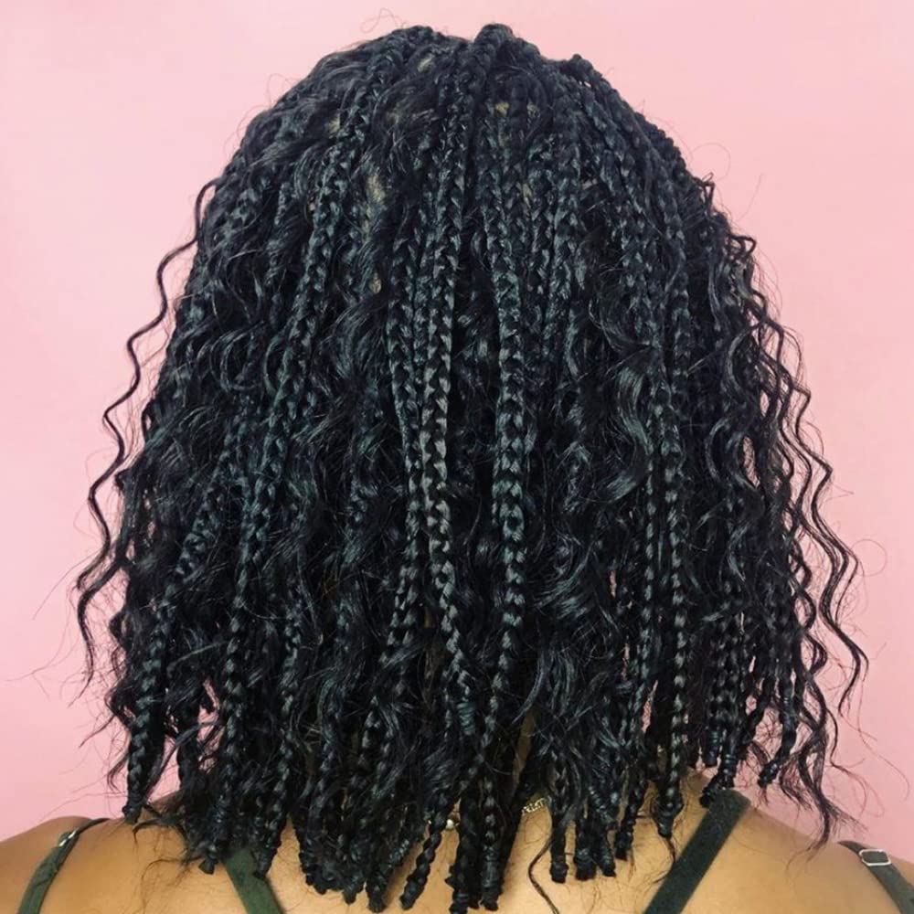 Box Braid Wig Synthetic Short Bob Wig Box Braided Wig with Bangs Cornrow Braided Wigs for Black Women (10 inches, Brown)