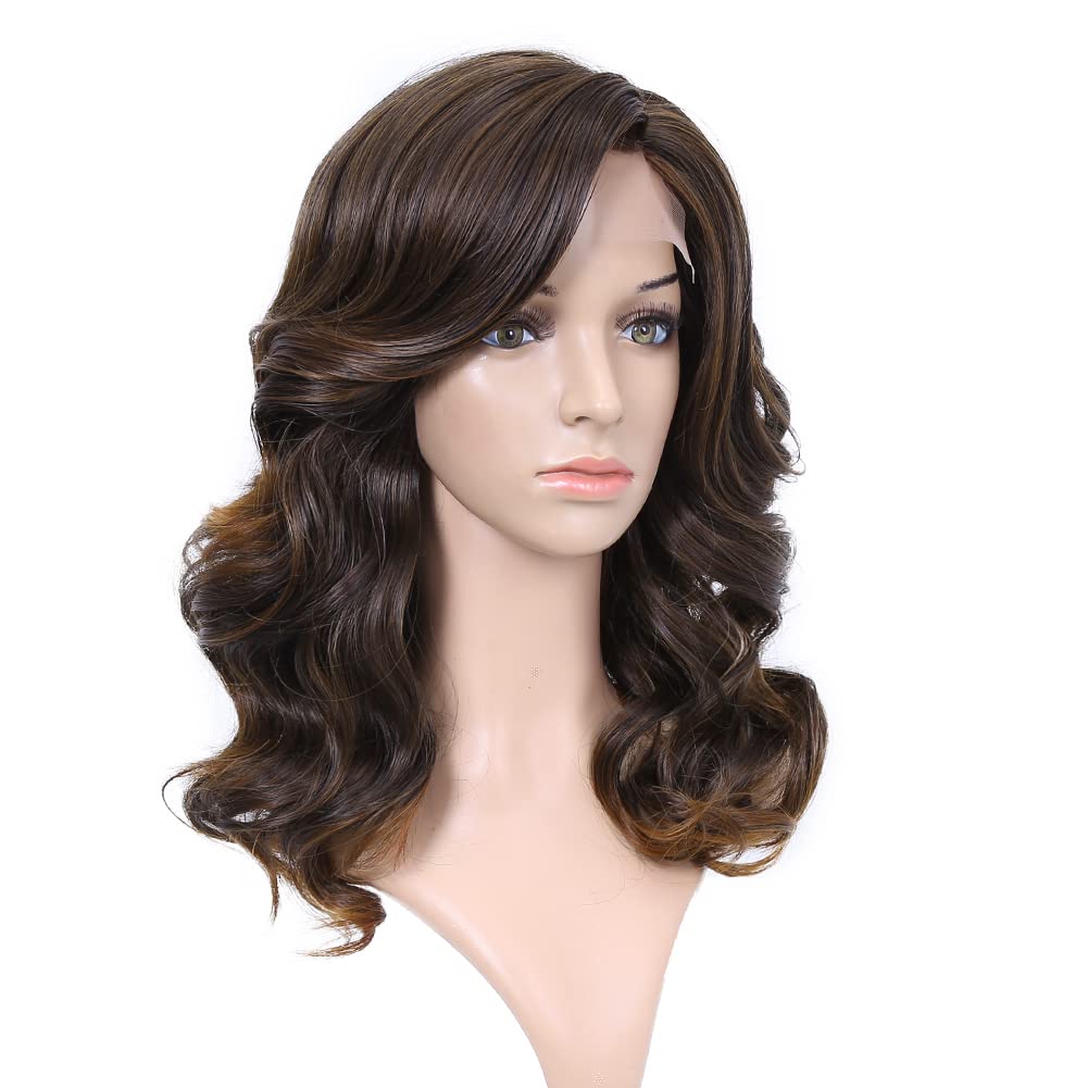 Lady Miranda Loose Wave Lace Part Wig Pure Color Nature Curly Synthetic Heat Resistant Weave Full Wigs for Women(Black)