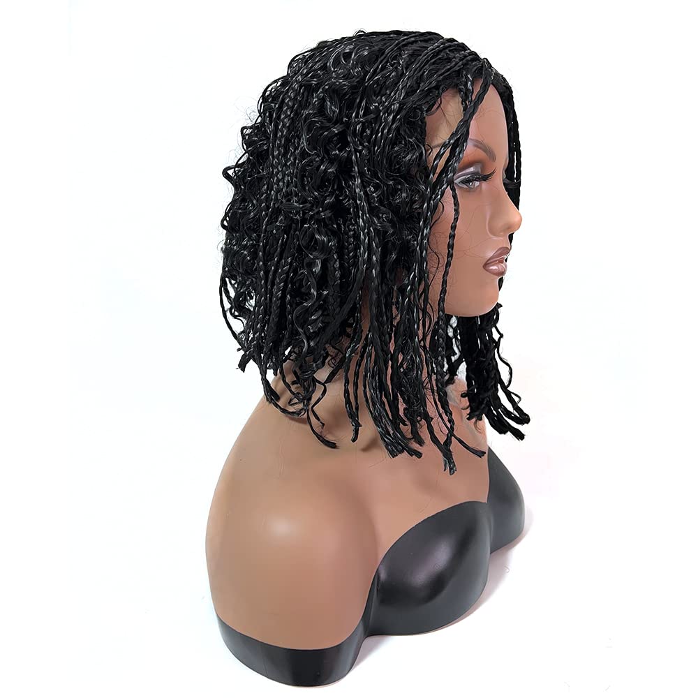 Box Braid Wig Synthetic Short Bob Wig Box Braided Wig with Bangs Cornrow Braided Wigs for Black Women (10 inches, Brown)