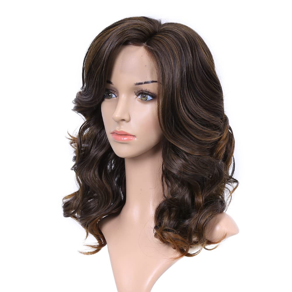 Lady Miranda Loose Wave Lace Part Wig Pure Color Nature Curly Synthetic Heat Resistant Weave Full Wigs for Women(Black)