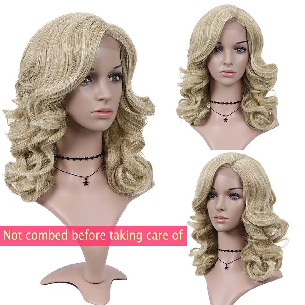 Lady Miranda Loose Wave Lace Part Wig Pure Color Nature Curly Synthetic Heat Resistant Weave Full Wigs for Women(Black)