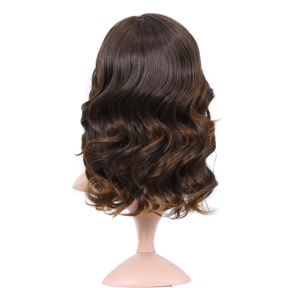 Lady Miranda Loose Wave Lace Part Wig Pure Color Nature Curly Synthetic Heat Resistant Weave Full Wigs for Women(Black)