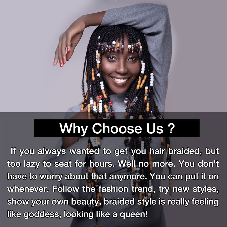 Box Braid Wig Synthetic Short Bob Wig Box Braided Wig with Bangs Cornrow Braided Wigs for Black Women (10 inches, Brown)