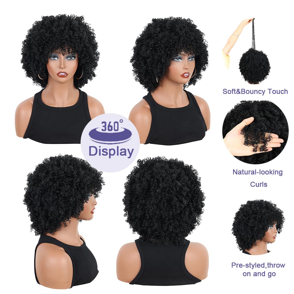 QUEENTAS Dreadlock Wigs for Black Women and Men Short Curly Big Afro Braided Wigs Faux Locs Twist Braiding Synthetic Wigs (Black to Brown)