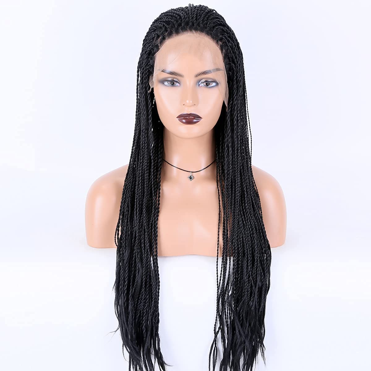 Box Braid Wig Synthetic Short Bob Wig Box Braided Wig with Bangs Cornrow Braided Wigs for Black Women (10 inches, Brown)