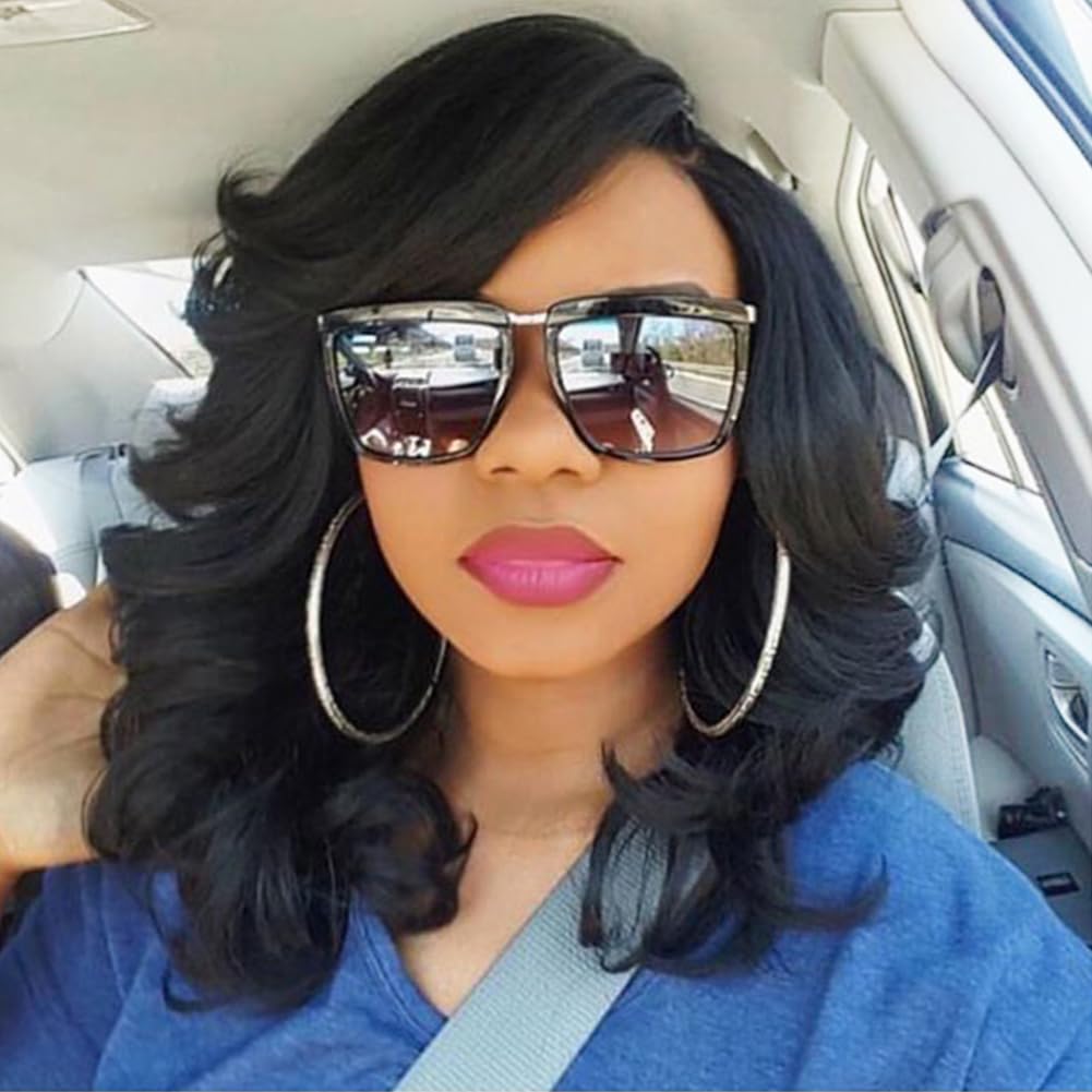 Lady Miranda Loose Wave Lace Part Wig Pure Color Nature Curly Synthetic Heat Resistant Weave Full Wigs for Women(Black)