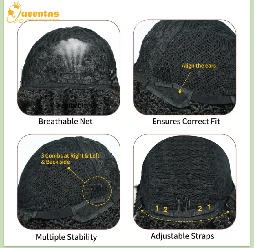 QUEENTAS Dreadlock Wigs for Black Women and Men Short Curly Big Afro Braided Wigs Faux Locs Twist Braiding Synthetic Wigs (Black to Brown)