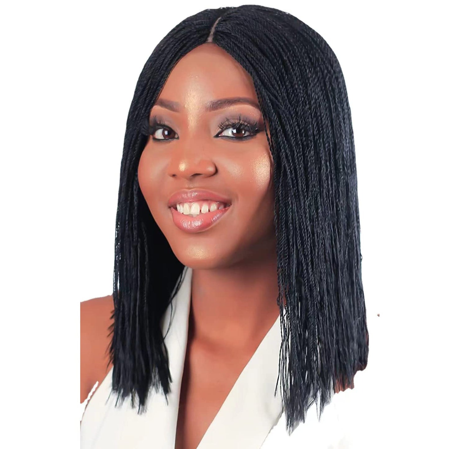 Box Braid Wig Synthetic Short Bob Wig Box Braided Wig with Bangs Cornrow Braided Wigs for Black Women (10 inches, Brown)