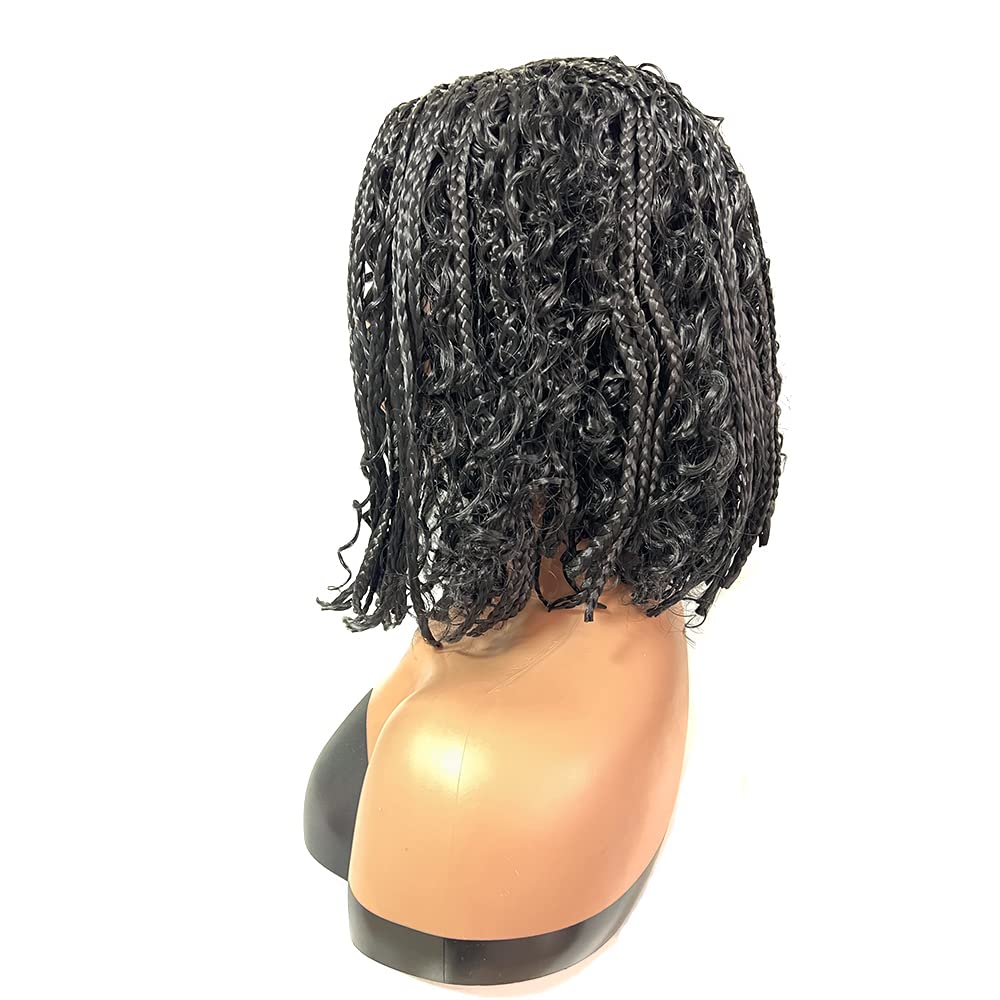 Box Braid Wig Synthetic Short Bob Wig Box Braided Wig with Bangs Cornrow Braided Wigs for Black Women (10 inches, Brown)