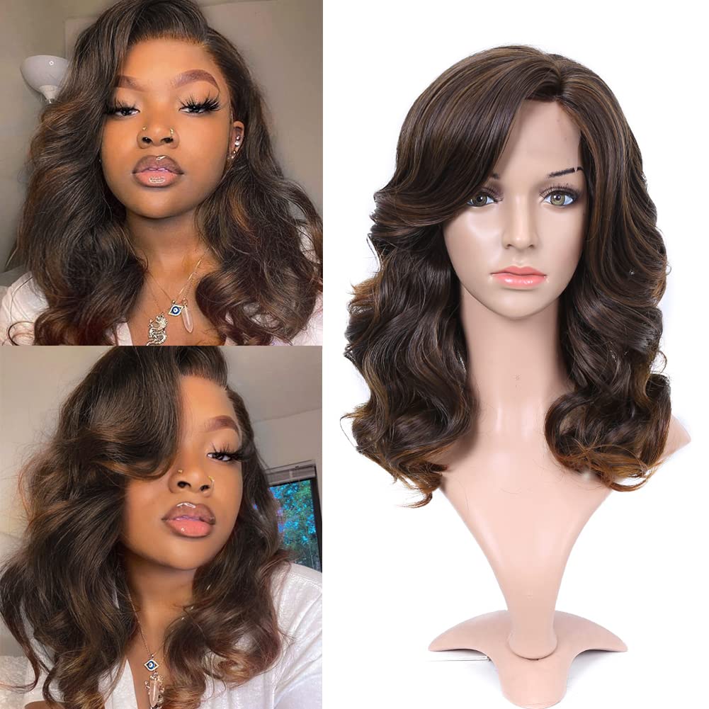 Lady Miranda Loose Wave Lace Part Wig Pure Color Nature Curly Synthetic Heat Resistant Weave Full Wigs for Women(Black)