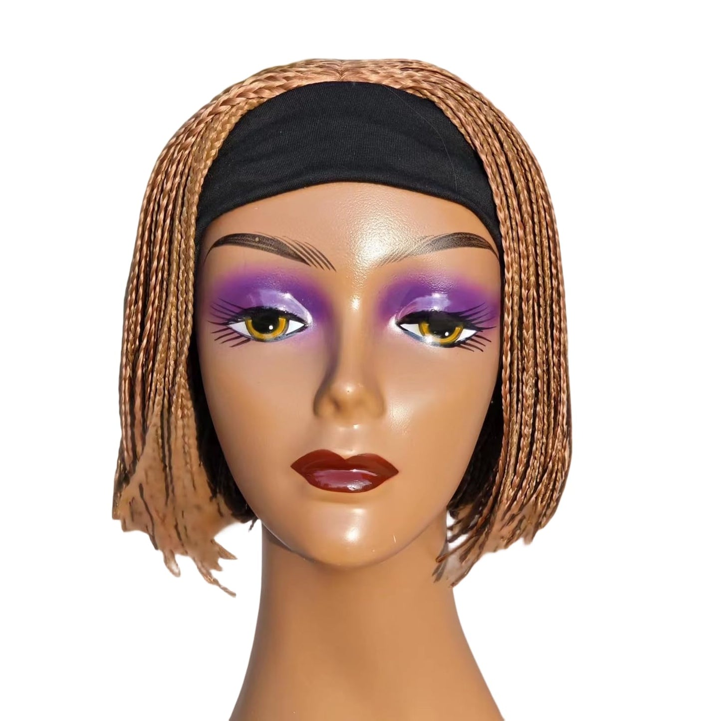 Box Braid Wig Synthetic Short Bob Wig Box Braided Wig with Bangs Cornrow Braided Wigs for Black Women (10 inches, Brown)
