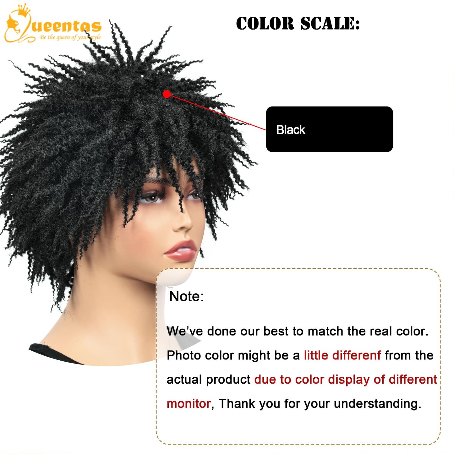 QUEENTAS Dreadlock Wigs for Black Women and Men Short Curly Big Afro Braided Wigs Faux Locs Twist Braiding Synthetic Wigs (Black to Brown)