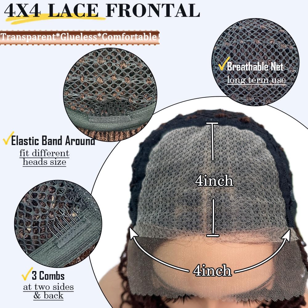 SOKU Short Curly Faux Locs Lace Frontal Wig 12 Inch Natural Black 4x4 Large Parting Space Twist Dreadlock Wigs for Black Women Afro Curly Braided Synthetic Wig
