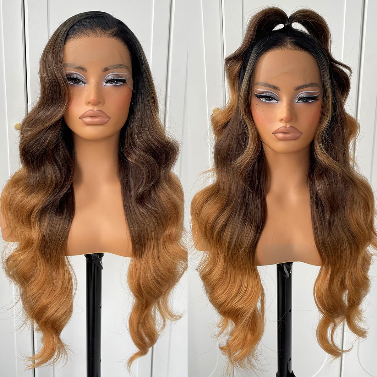 13x6 Skunk Stripe Wig Glueless Lace Front Wigs Pre Plucked Synthetic Body Wave blonde wig Wear and Go lace front wig for black women