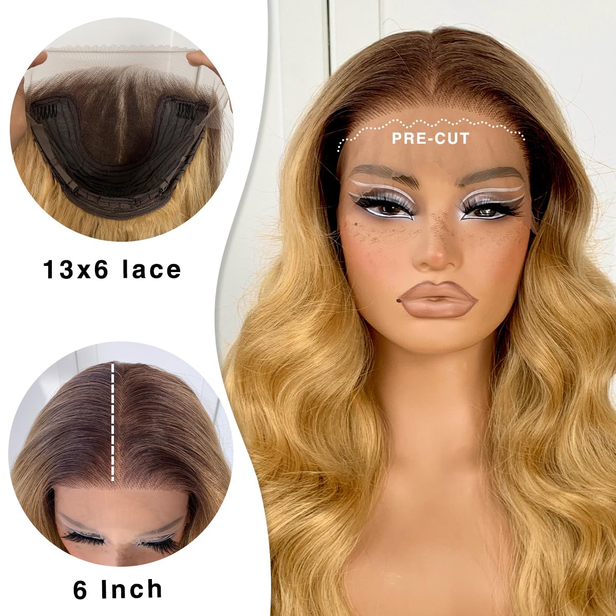 13x6 Skunk Stripe Wig Glueless Lace Front Wigs Pre Plucked Synthetic Body Wave blonde wig Wear and Go lace front wig for black women