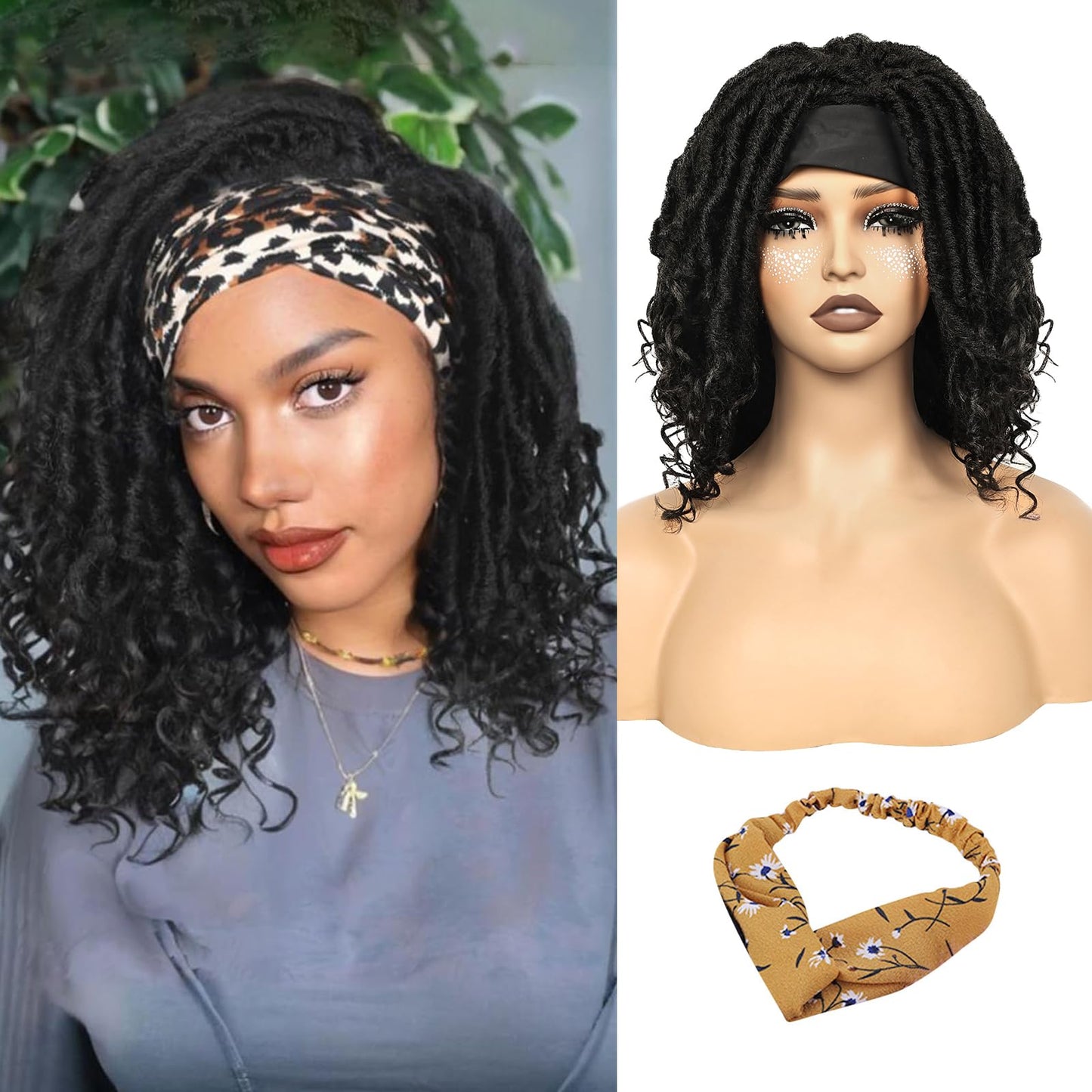 QUEENTAS Dreadlock Wigs for Black Women and Men Short Curly Big Afro Braided Wigs Faux Locs Twist Braiding Synthetic Wigs (Black to Brown)