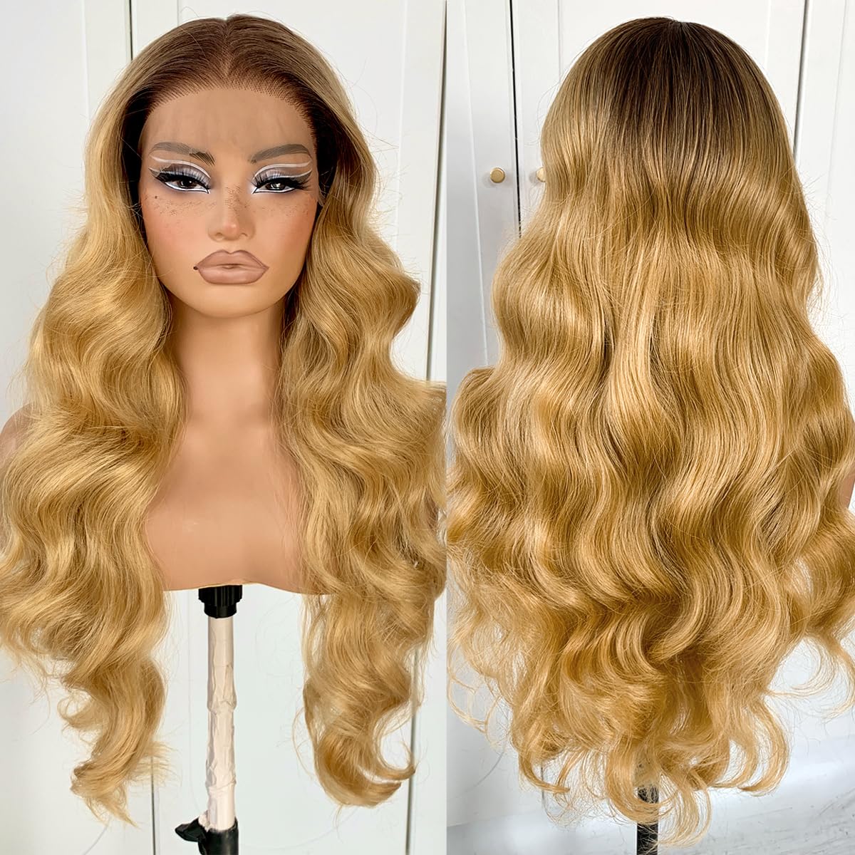 13x6 Skunk Stripe Wig Glueless Lace Front Wigs Pre Plucked Synthetic Body Wave blonde wig Wear and Go lace front wig for black women
