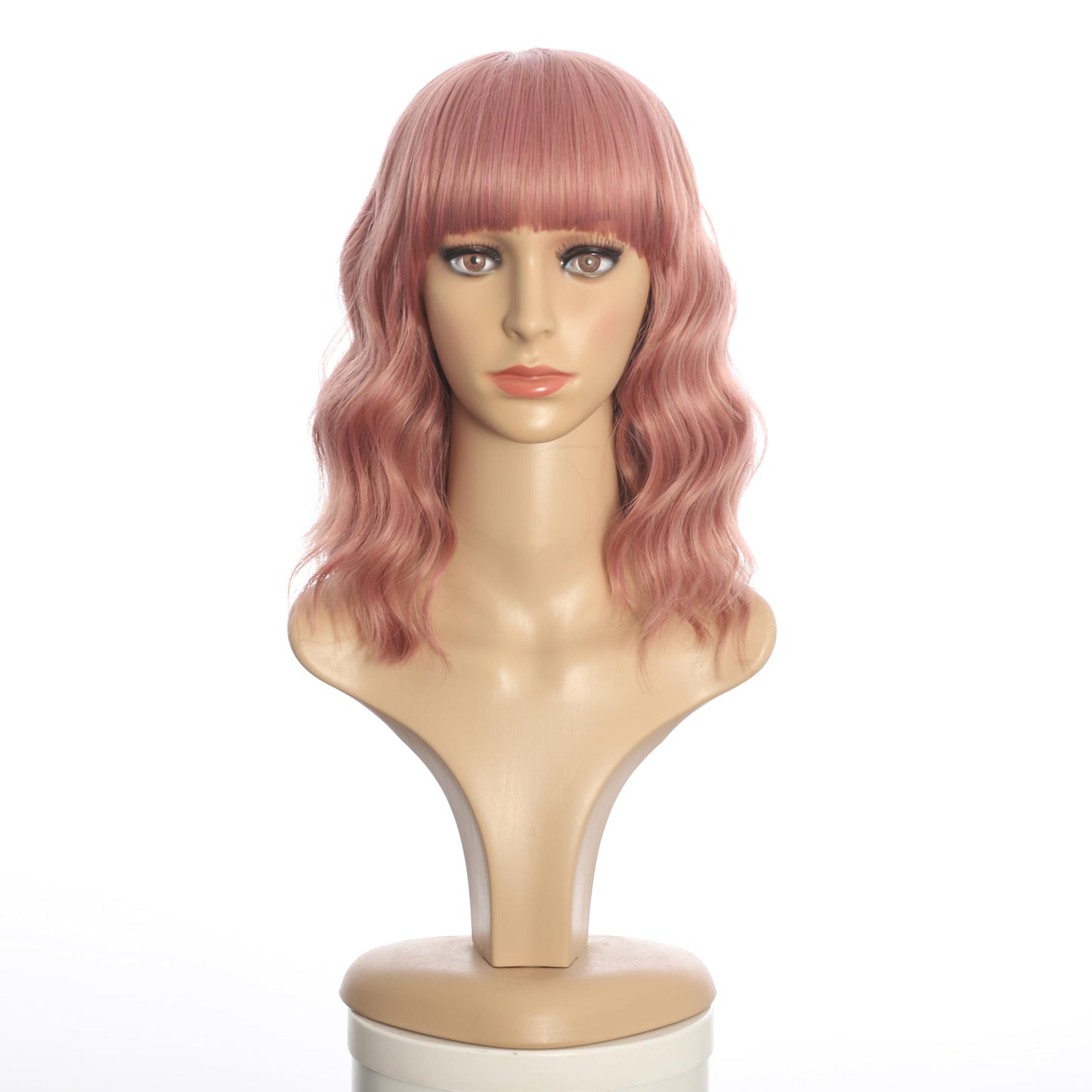 Black Mixed Brown Wig for Black Women 14 Inch Short Wavy Hair Wigs Curly Bob Wig with Bangs Wigs Shoulder Length Wigs for Black Women Bob Style Synthetic Heat Resistant Bob Wigs