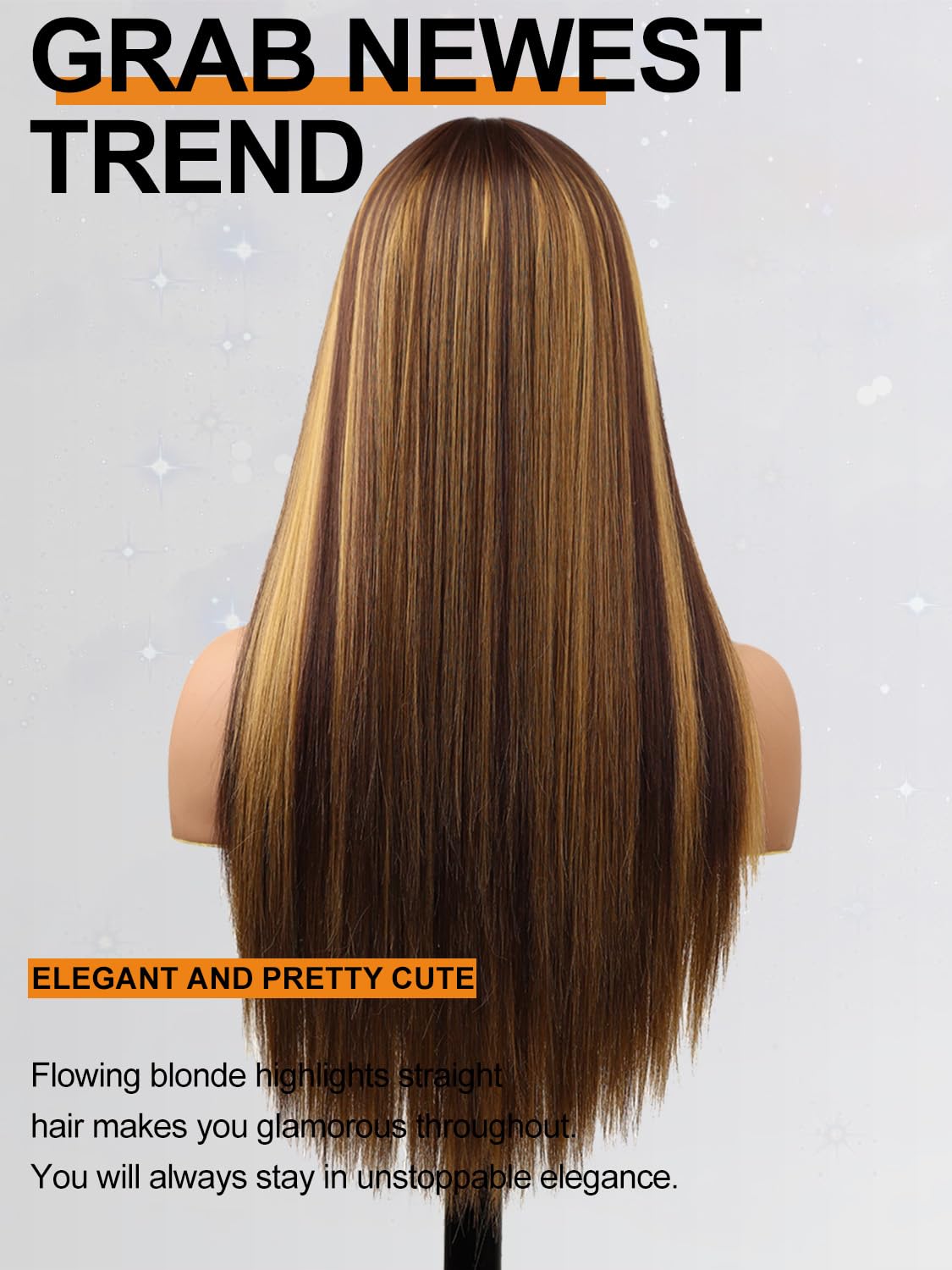 Blonde Highlight Wigs for Women, Blonde Mix Brown Wig with Bangs Silky Soft Fiber Synthetic Wig for Daily Party Use(24 Inch,Blonde Highlight)