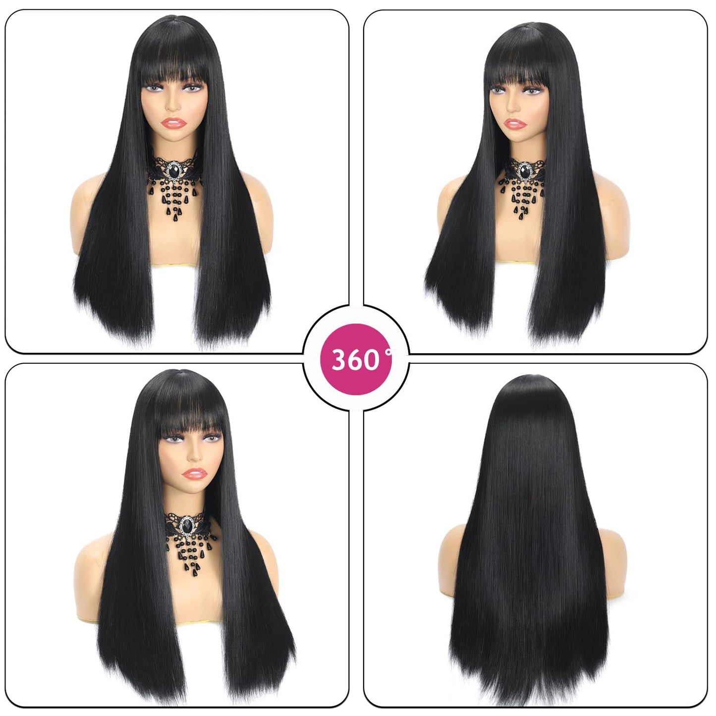 Blonde Highlight Wigs for Women, Blonde Mix Brown Wig with Bangs Silky Soft Fiber Synthetic Wig for Daily Party Use(24 Inch,Blonde Highlight)