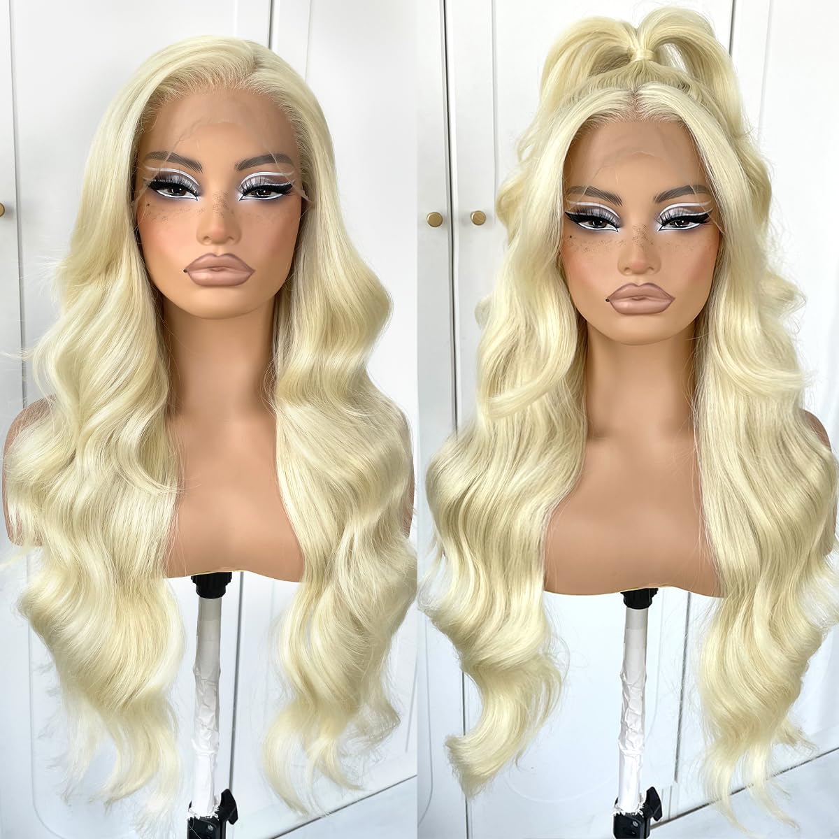 13x6 Skunk Stripe Wig Glueless Lace Front Wigs Pre Plucked Synthetic Body Wave blonde wig Wear and Go lace front wig for black women