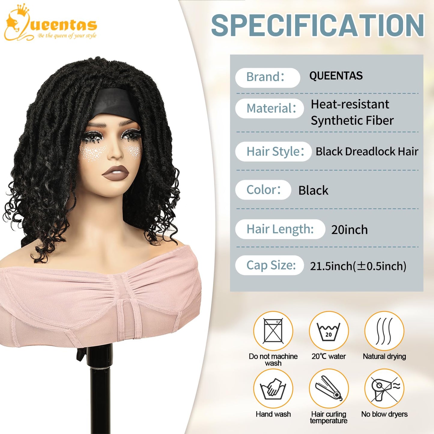 QUEENTAS Dreadlock Wigs for Black Women and Men Short Curly Big Afro Braided Wigs Faux Locs Twist Braiding Synthetic Wigs (Black to Brown)