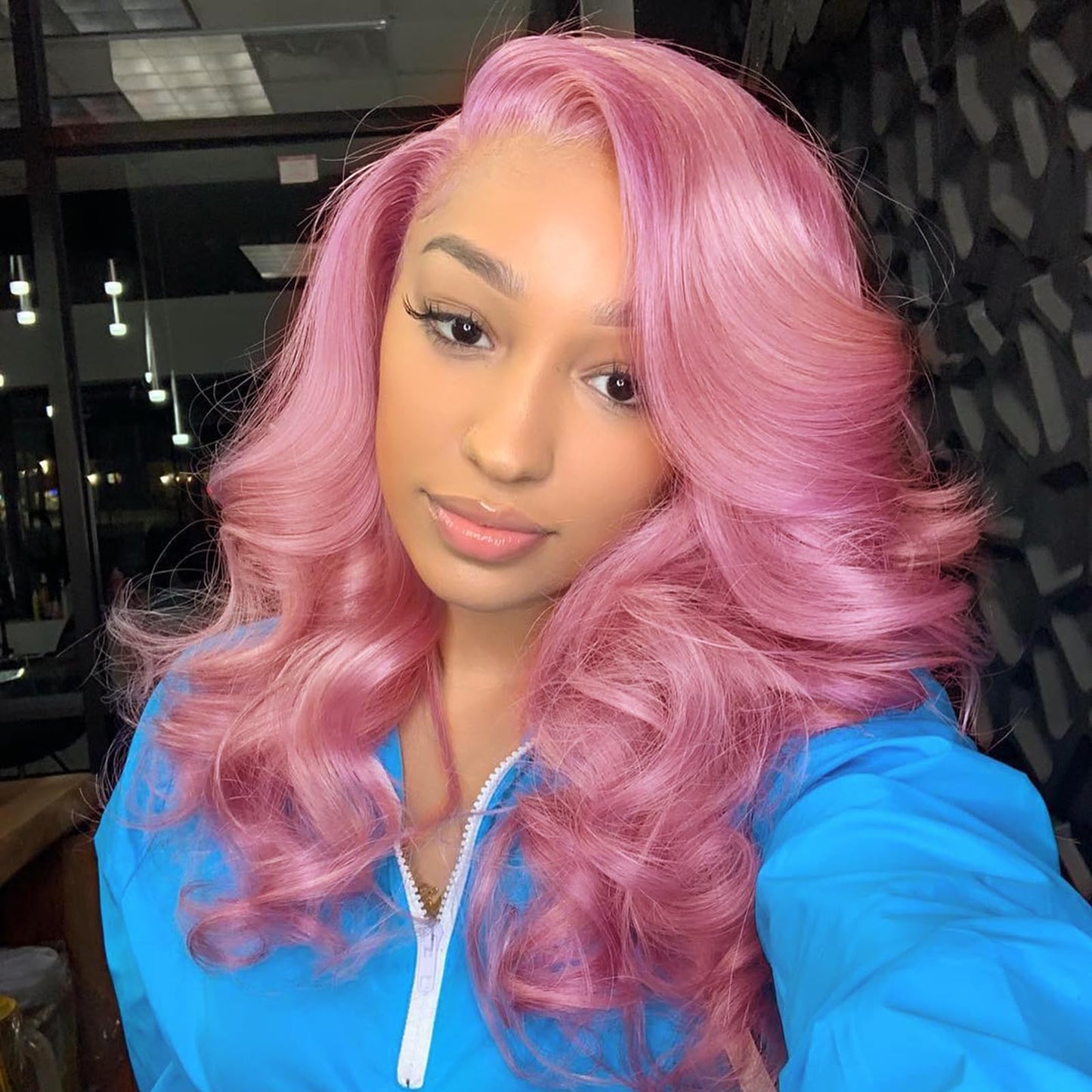 Lady Miranda Loose Wave Lace Part Wig Pure Color Nature Curly Synthetic Heat Resistant Weave Full Wigs for Women(Black)