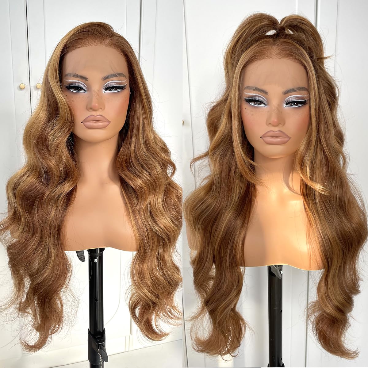 13x6 Skunk Stripe Wig Glueless Lace Front Wigs Pre Plucked Synthetic Body Wave blonde wig Wear and Go lace front wig for black women