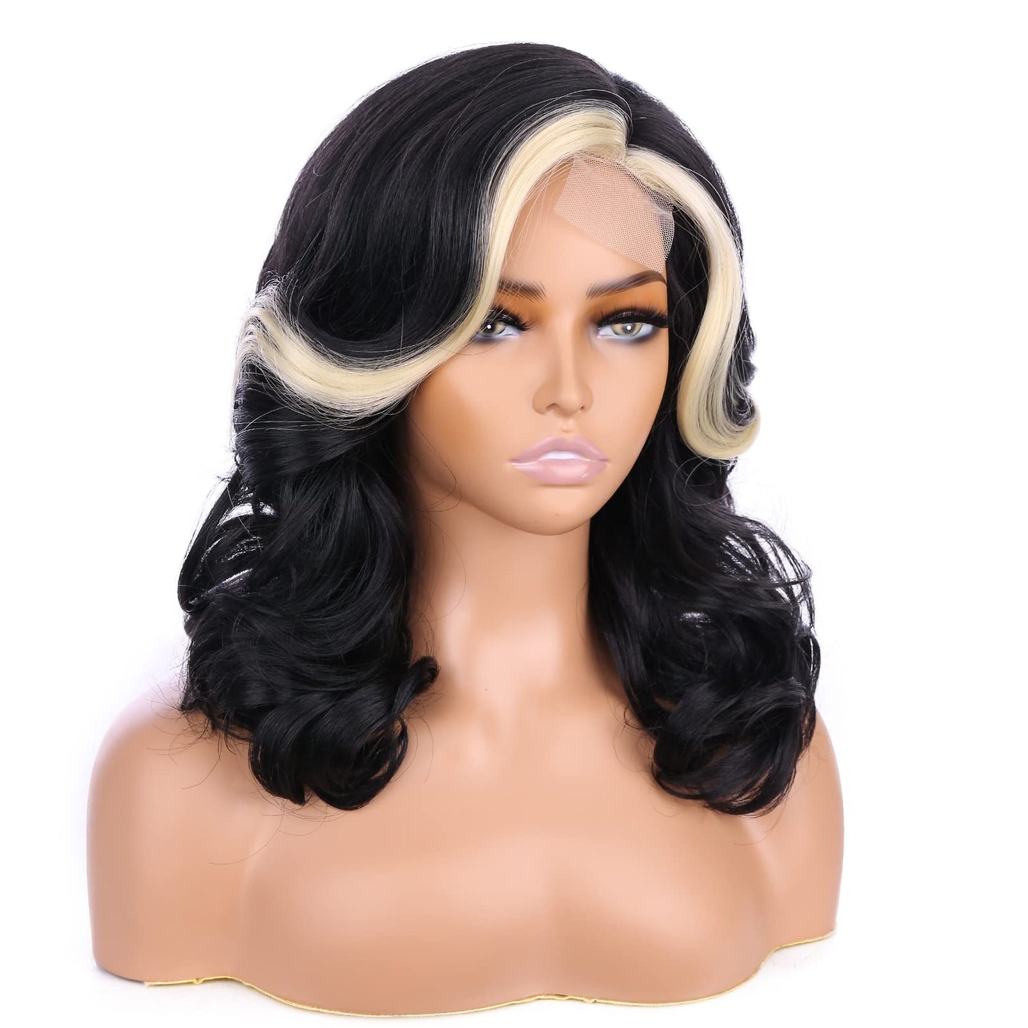 Lady Miranda Loose Wave Lace Part Wig Pure Color Nature Curly Synthetic Heat Resistant Weave Full Wigs for Women(Black)
