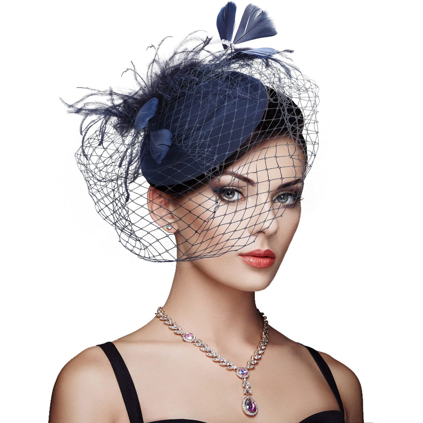 DRESHOW Women Fascinator Hats Tea Party Hat Vintage Pillbox Hat Headband for Cocktail