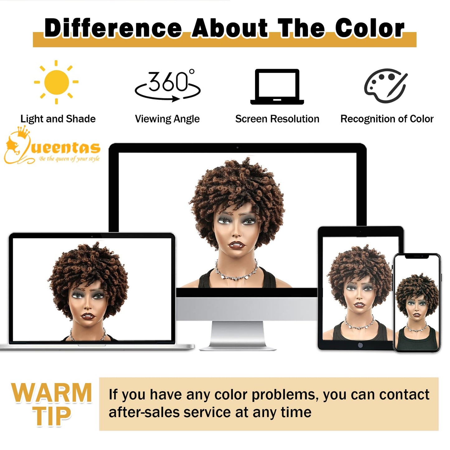QUEENTAS Dreadlock Wigs for Black Women and Men Short Curly Big Afro Braided Wigs Faux Locs Twist Braiding Synthetic Wigs (Black to Brown)