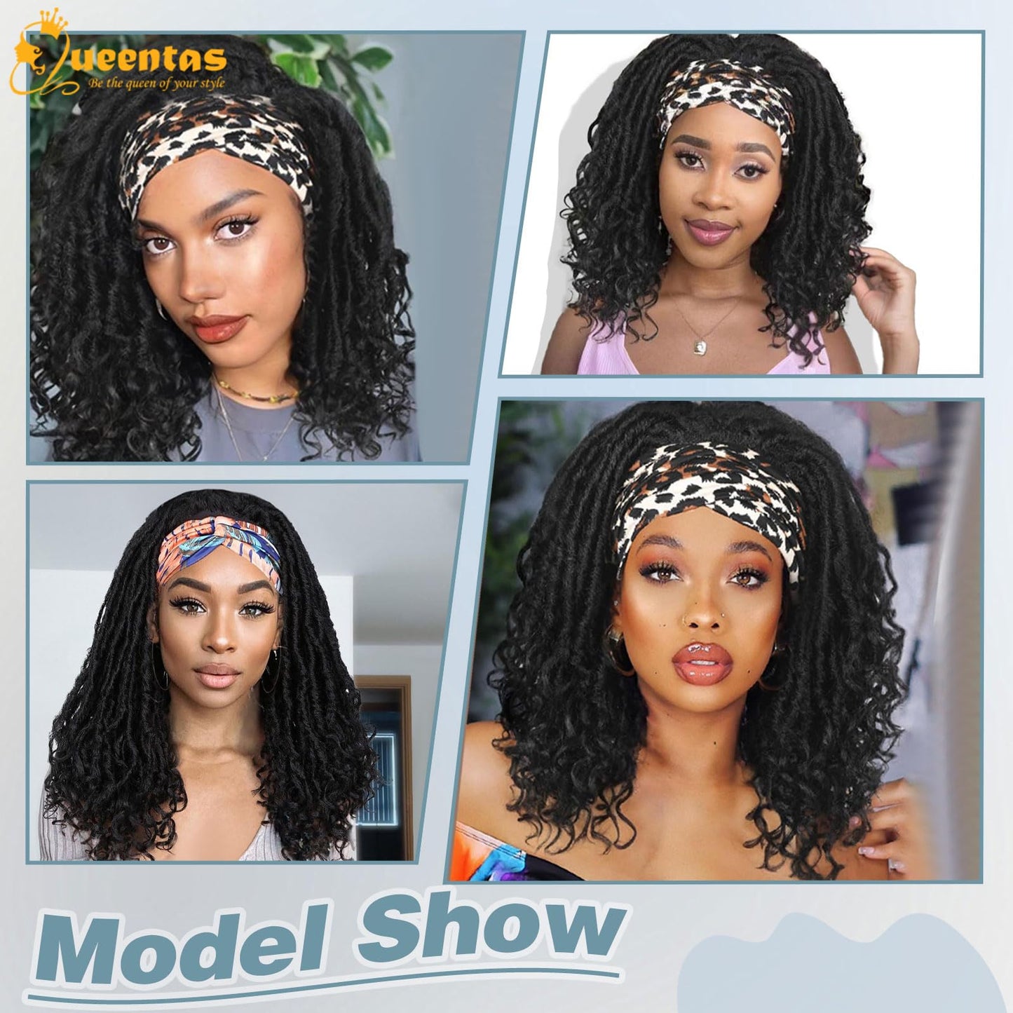 QUEENTAS Dreadlock Wigs for Black Women and Men Short Curly Big Afro Braided Wigs Faux Locs Twist Braiding Synthetic Wigs (Black to Brown)